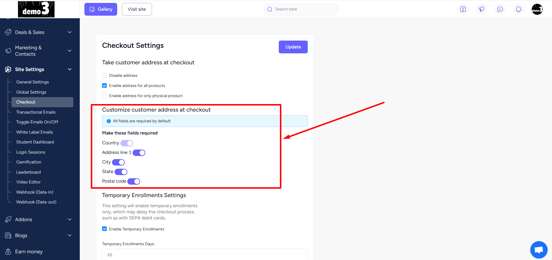 Billing Address Field Settings