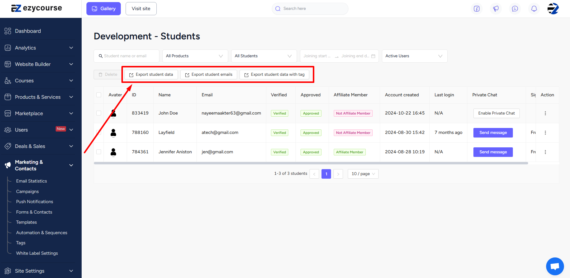 View All Students Assigned to an Email Tag