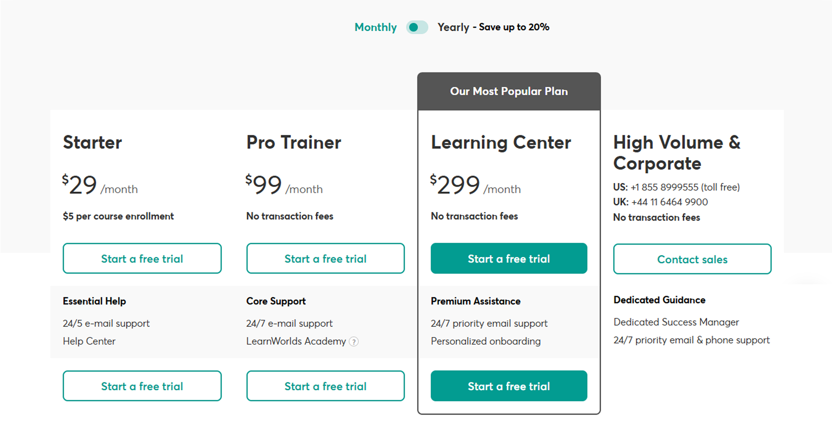 learnworlds pricing plan