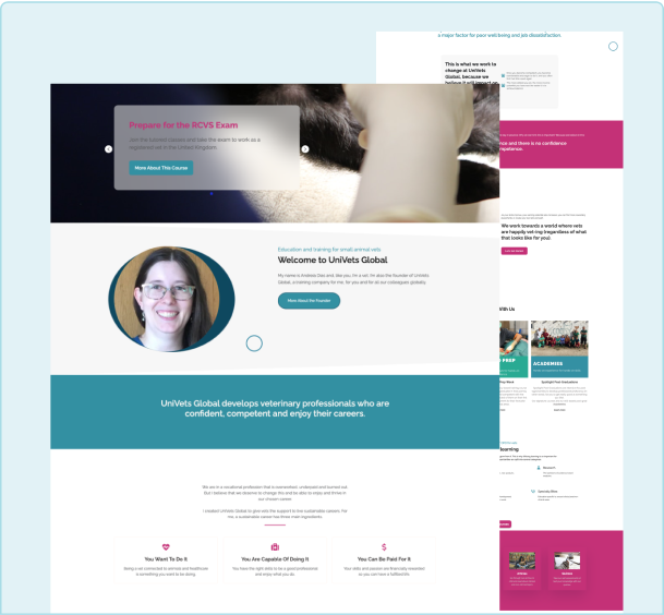 UniVets Global Homepage website built with ezycourse