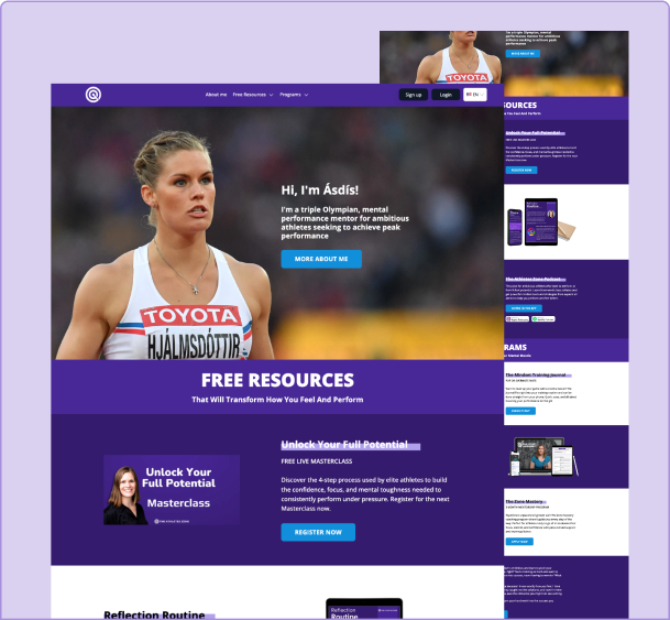 Athletes zone website built with ezycourse