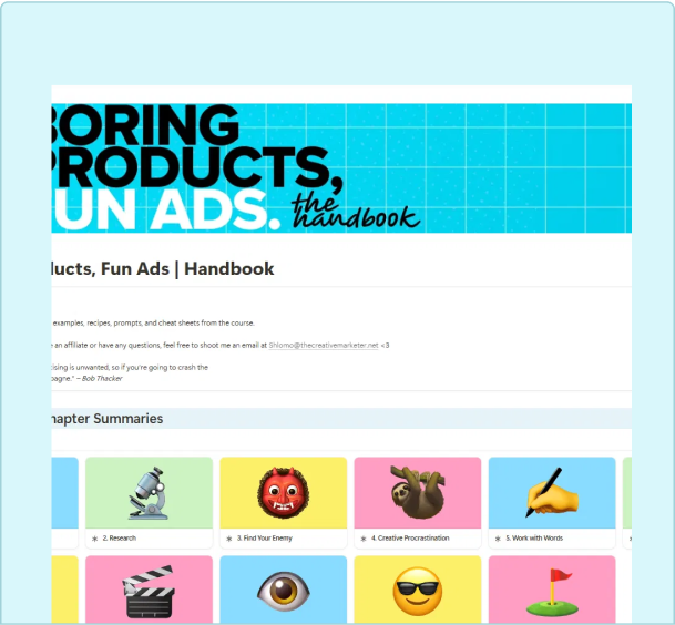 Boring Products Fun Ads website built with ezycourse