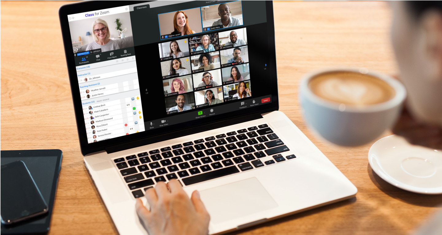 man doing meeting on laptop