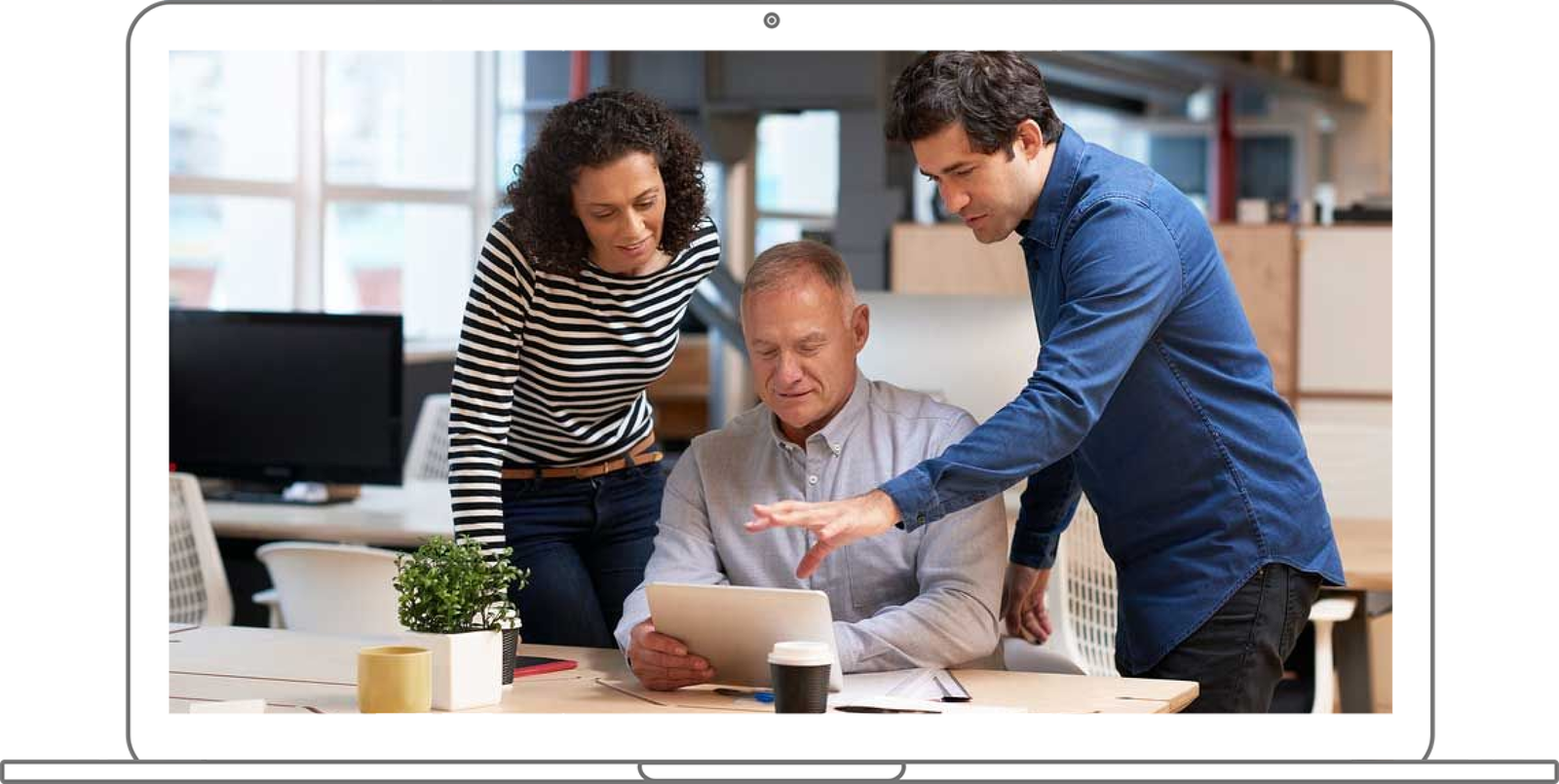 man explaining something to an old man