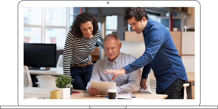 man explaining something to an old man