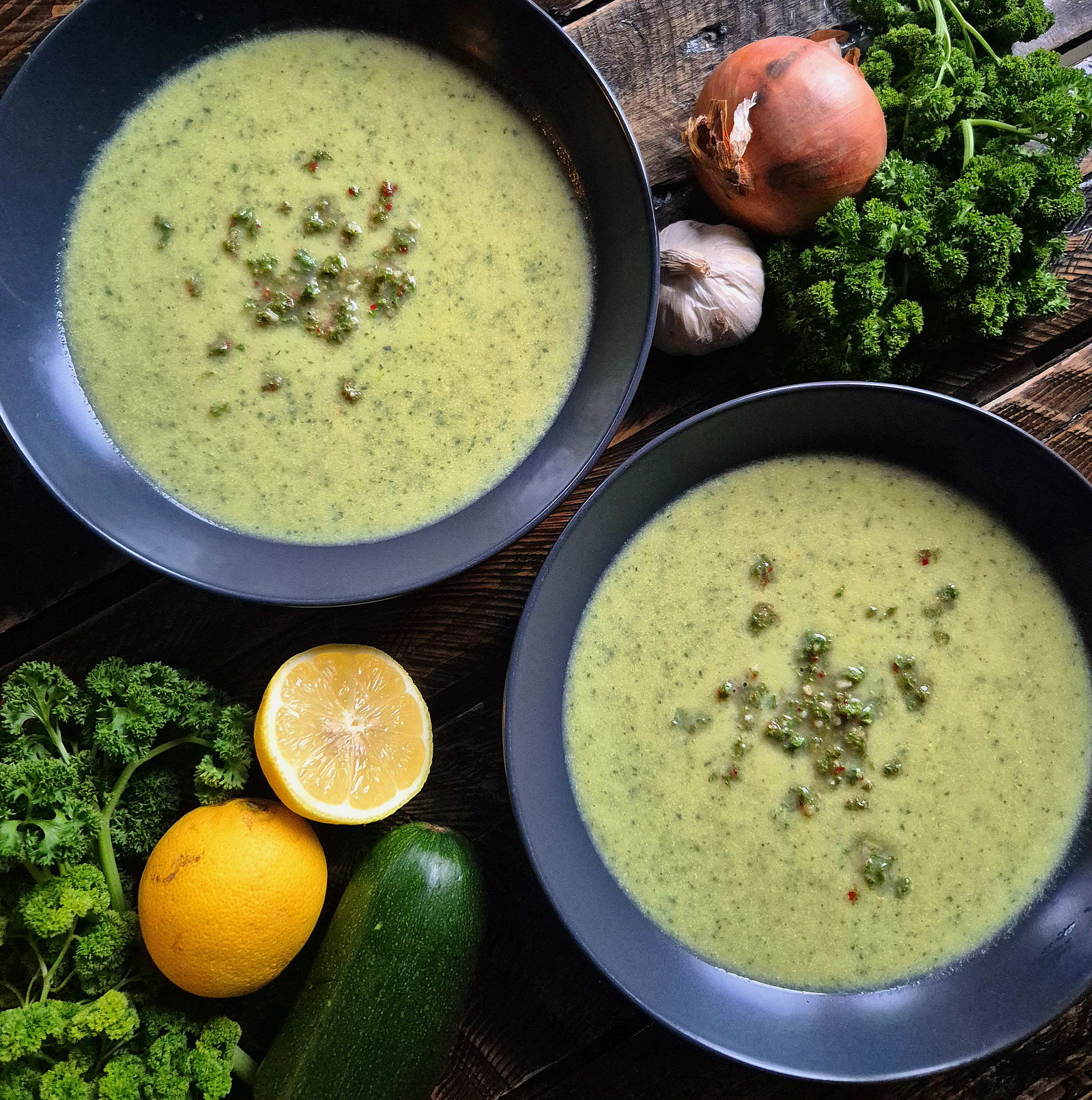 Romige courgettesoep met gremolata